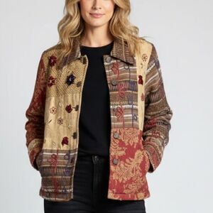 KEREN HART  Vintage Earthy Tapestry Patchwork Jacket sz MED